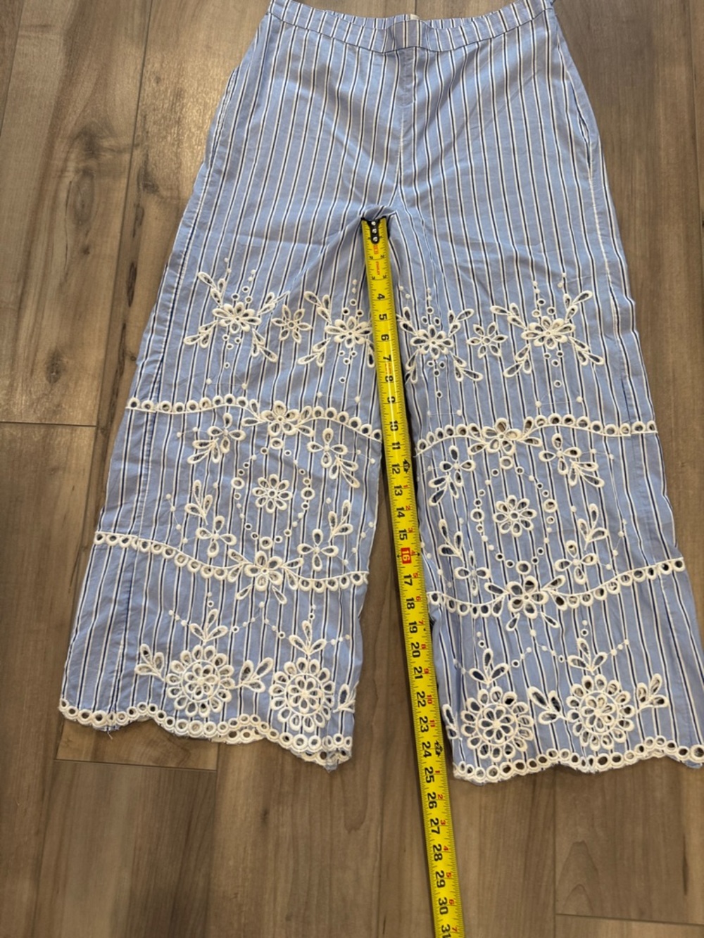 Anthropologie Maeve Cotton Striped Eyelet Wide Leg Pants. NEW without tags. - Picture 8 of 16